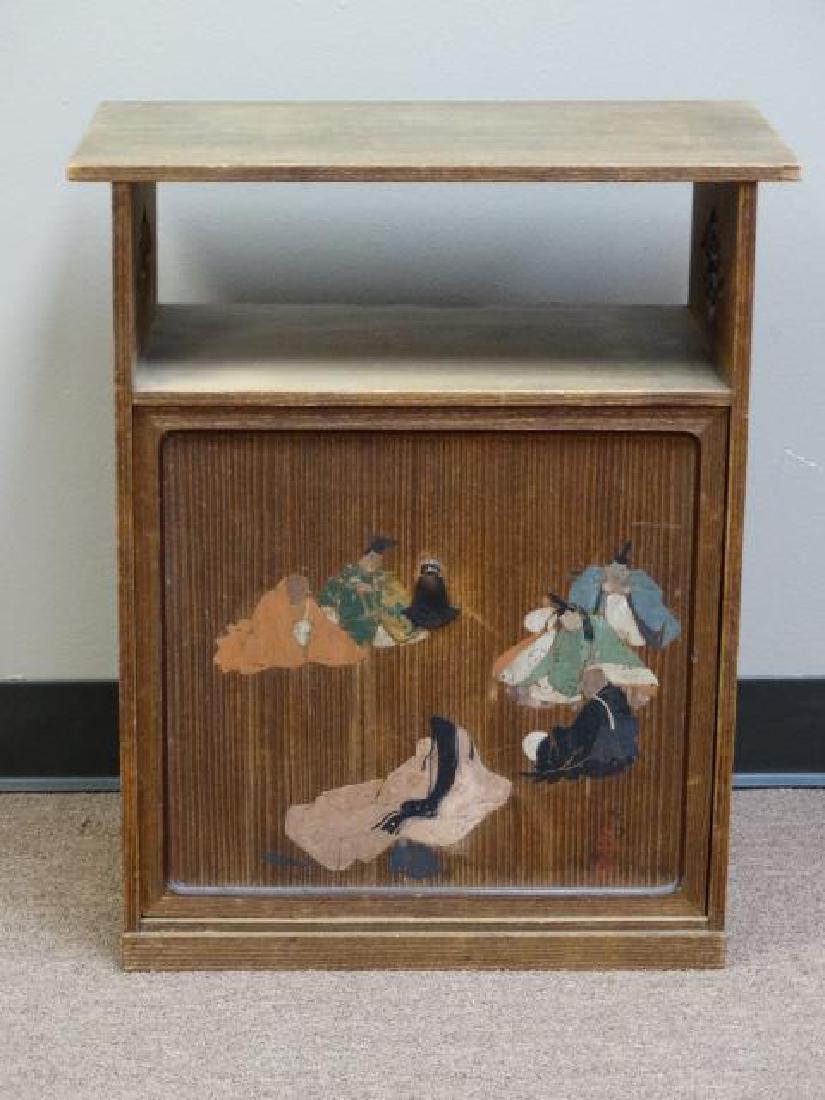 Japanese Polychromed Tea Tansu: Japanese Polychromed Wood Storage Cabinet Size: 24" H x 20" L x 12" W