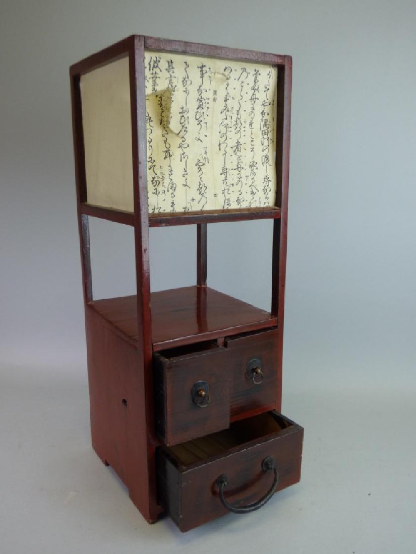 Antique Japanese Negoro Lacquer Lantern: Size: 21" H x 7 3/4" L x 7 3/4" W