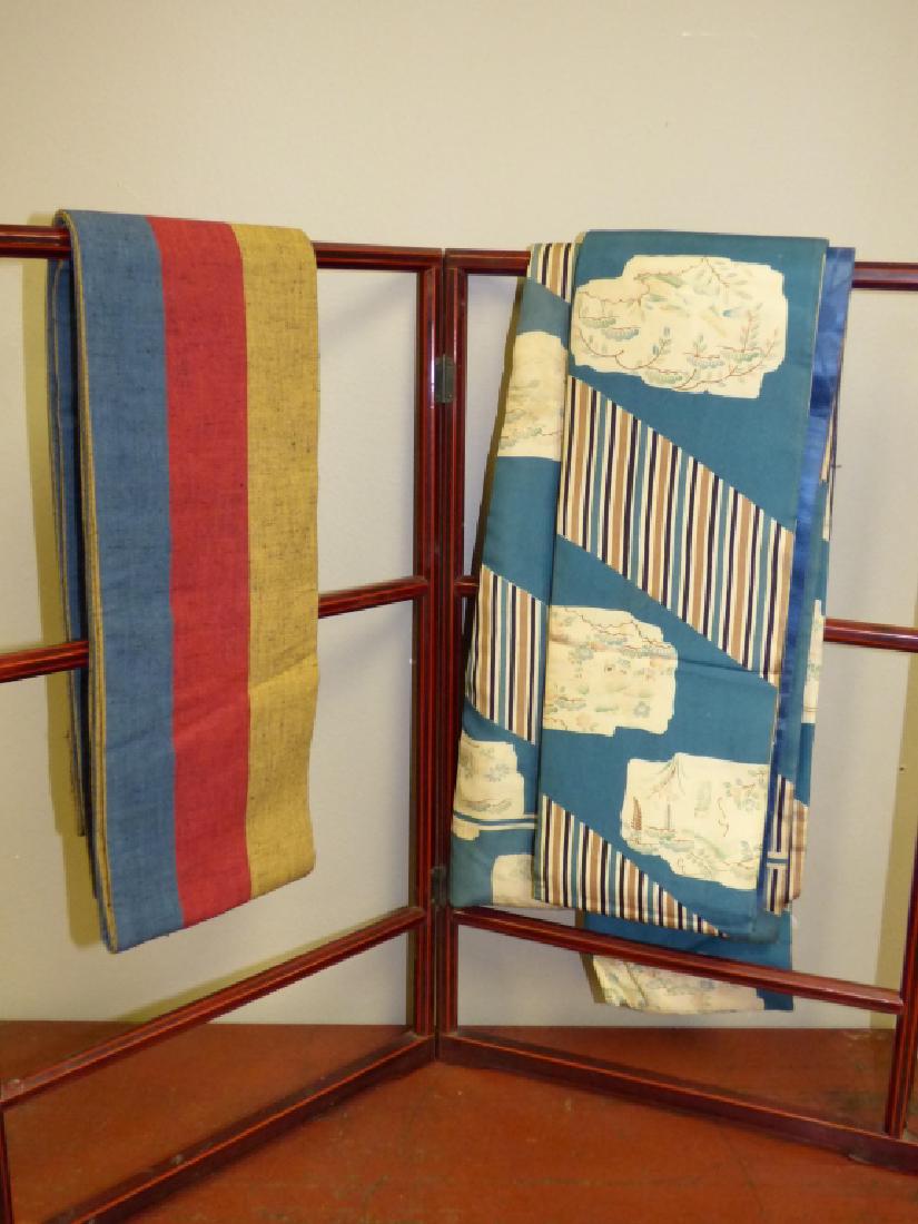 2 Japanese Obis - Blue & Tan / Multi Color Stripe: Size : 130" & 130"