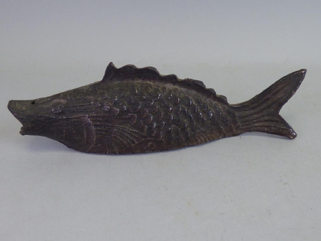 Japanese Bizen Ware Pottery Fish-form Wall Pocket: Modeled as a fish Size: 9" H x 2 3/4" L x 1 3/8" W HA upcoming $200-400