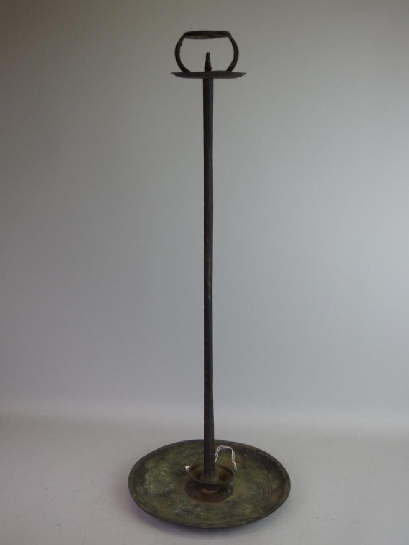 Japanese Cast Iron Shokudai Temple Candlestick: Size: 27" H x 10" dia.