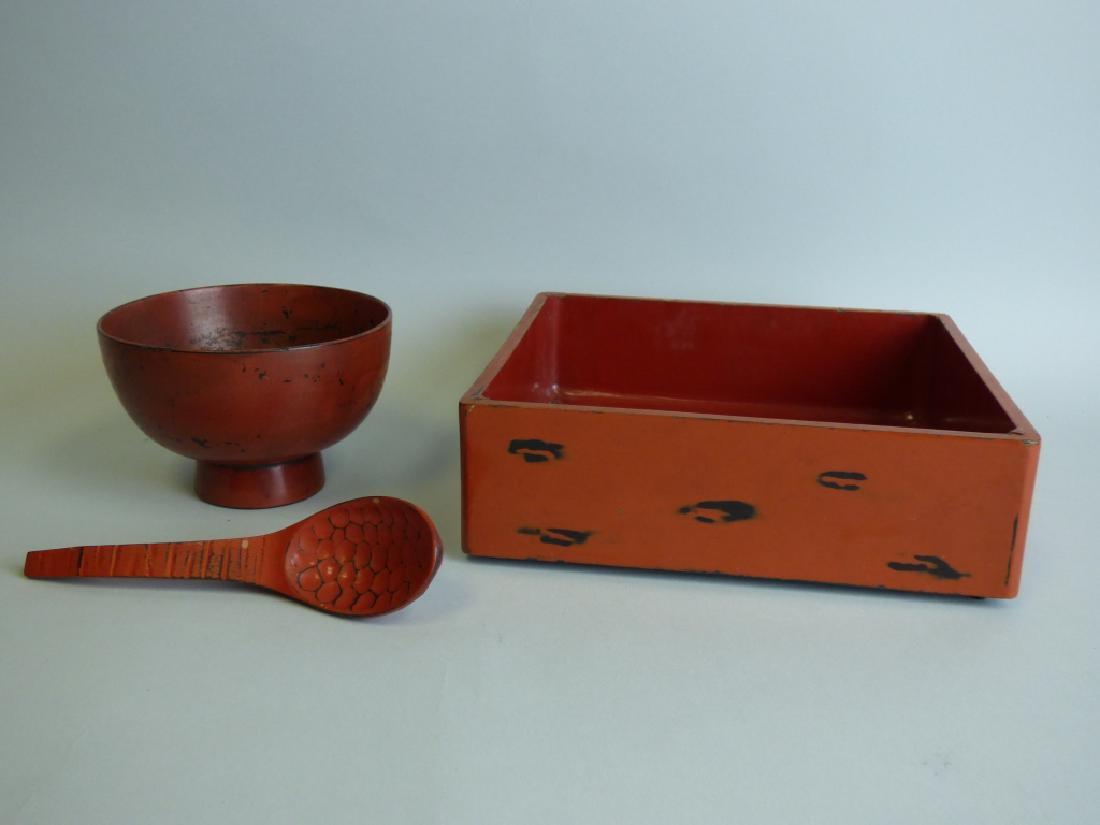 Lot of 3 Assorted Negoro Lacquer Items: Size : 8 1/4" L x 8" W