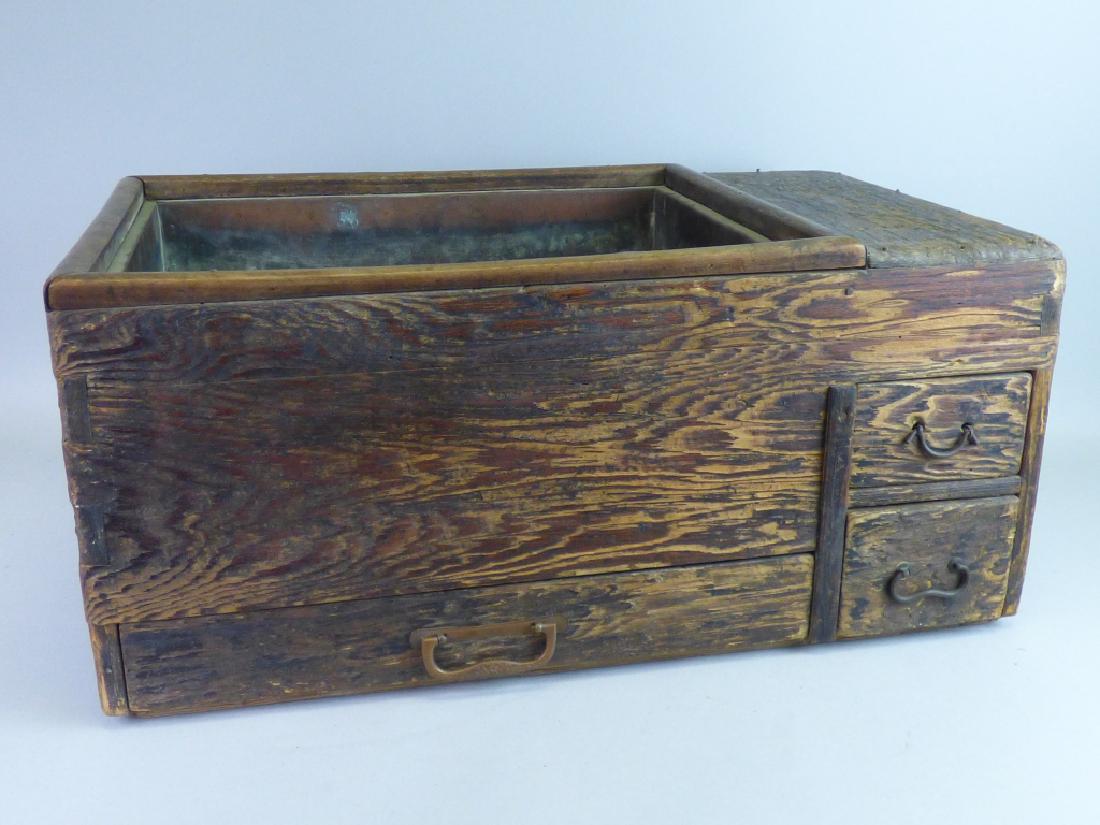 Japanese Wood Tea Tansu or Hibachi: Size: 9 3/4" H x 21 1/2" L x 13" W