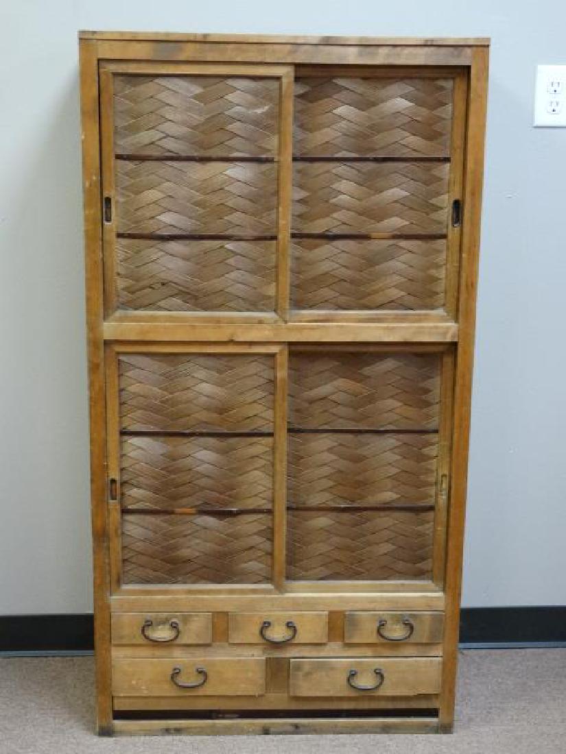 Kitchen Tansu Bamboo: Kitchen Tansu Banboa(written on tag?) Size: 53 1/2" H x 28 1/2" L x 12 3/4" W