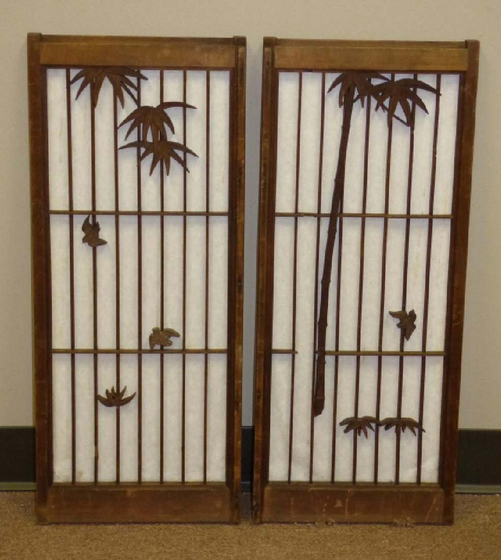 Two Diminutive Pierced Carved Wood Shoji Panels: 2 Decorative Wood & Paper Doors Size: 26" H x 11" L x 1 1/4" W