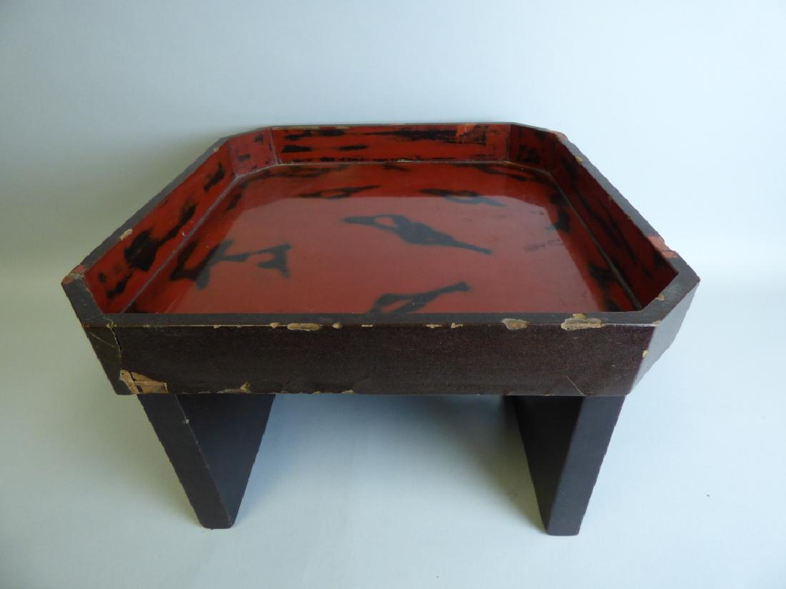 Negoro Lacquer Tray: Size : 9 1/2" H x 15 1/2" L x 15 1/2" W CONDITION REPORT: Having varying degrees of damage throughout; please see photos.