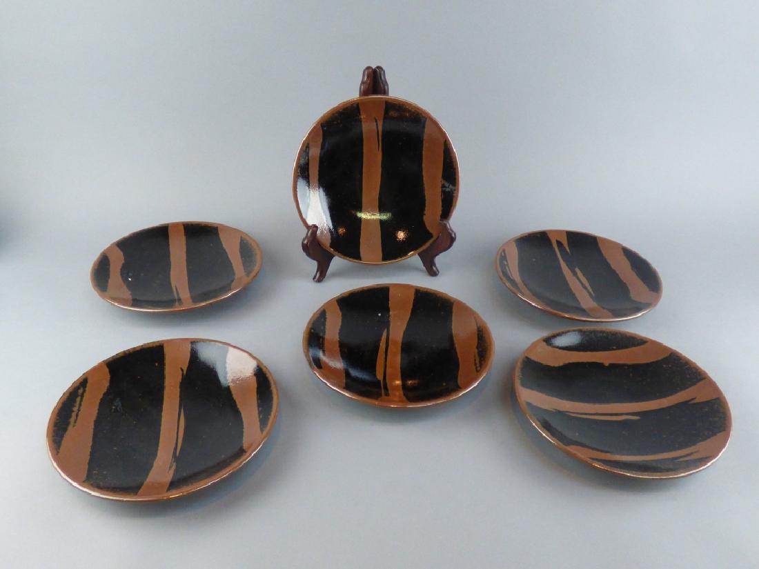 Six Japanese Mashiko Studio Pottery Dishes: 7.25" Dia