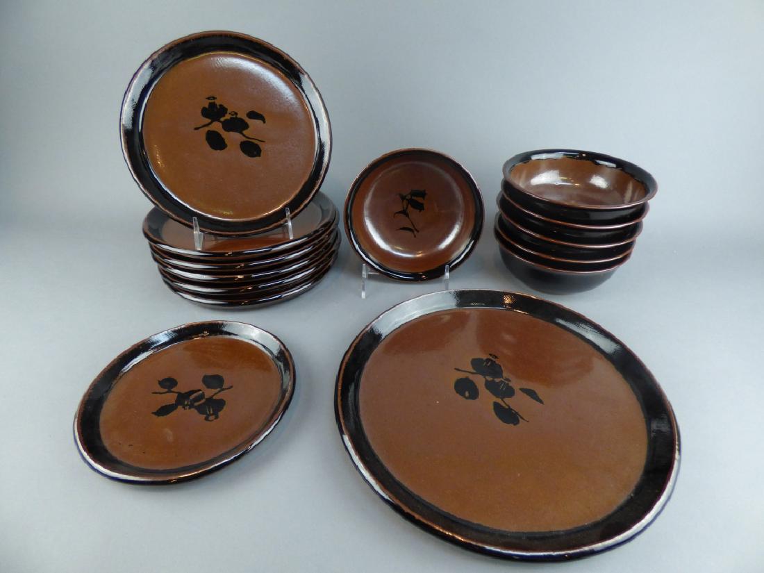 Mashiko ca.1960 Plates & Bowls Floral Design: 6 Bowls 1 Large Plate 1 Small Plate 6 Medium Plates 10.5" - Largest