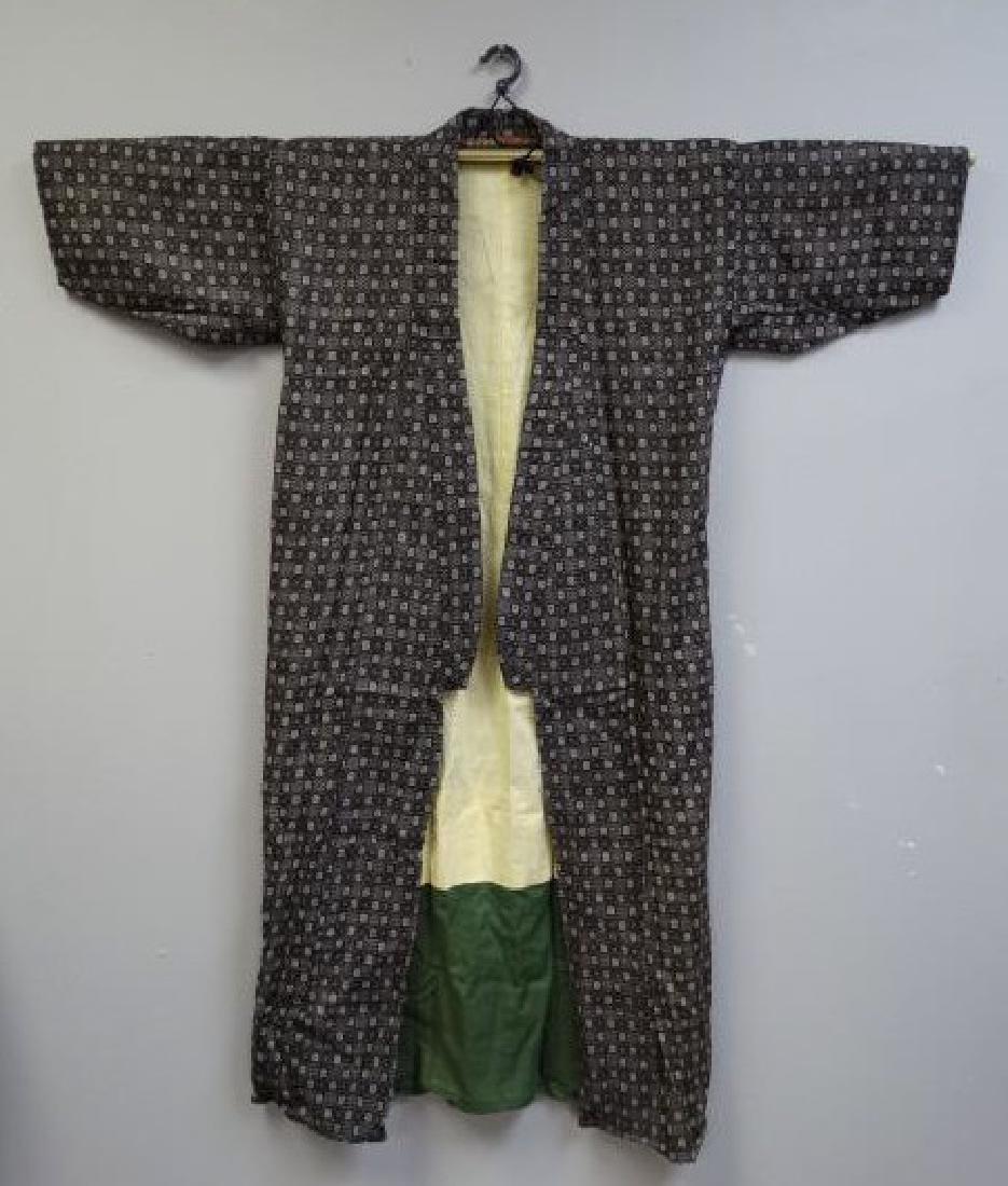 Lot of 3 Japanese Kimonos: Brown & Tan - 56" x 48", Brown & White - 55" x 51" & Black & Brown - 39" x 48"