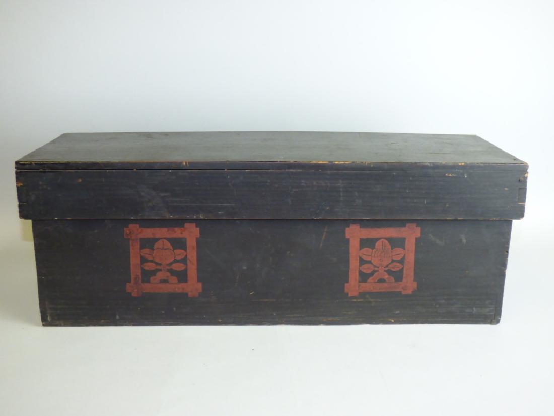 Japanese Polychromed Wood Box: Size : 8" H x 21 1/2" L x 7 1/4" W