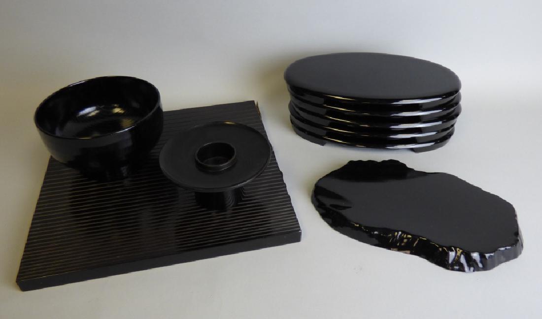 Lot of 9 Black Lacquer Stands & Bowl: Size : 11 1/4" L x 11 1/4" W