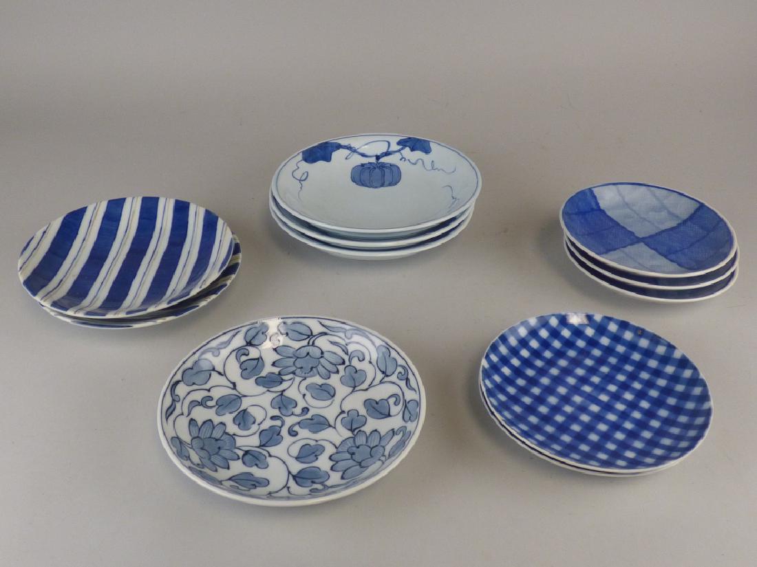 11 Various Japanese Blue & White Plates: 7" Dia