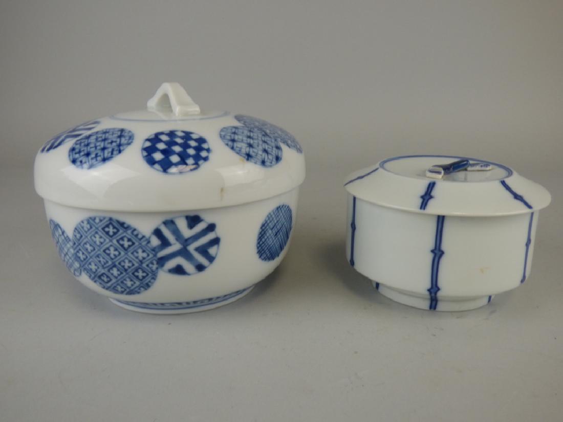 2 Lidded Bowls: 5.5" Dia x 5" H 1 having makeshift repair to lid