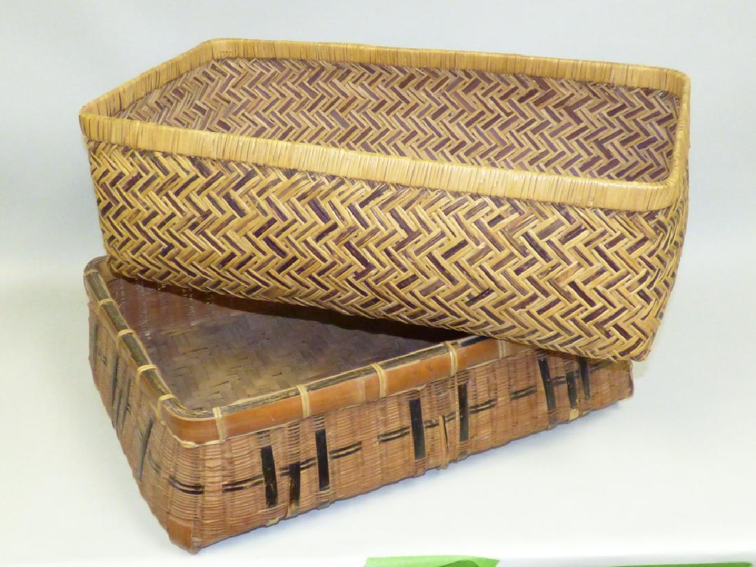 Two Japanese Woven Baskets: Size (largest): 25 1/2" L x 13 1/2" W x 8" H