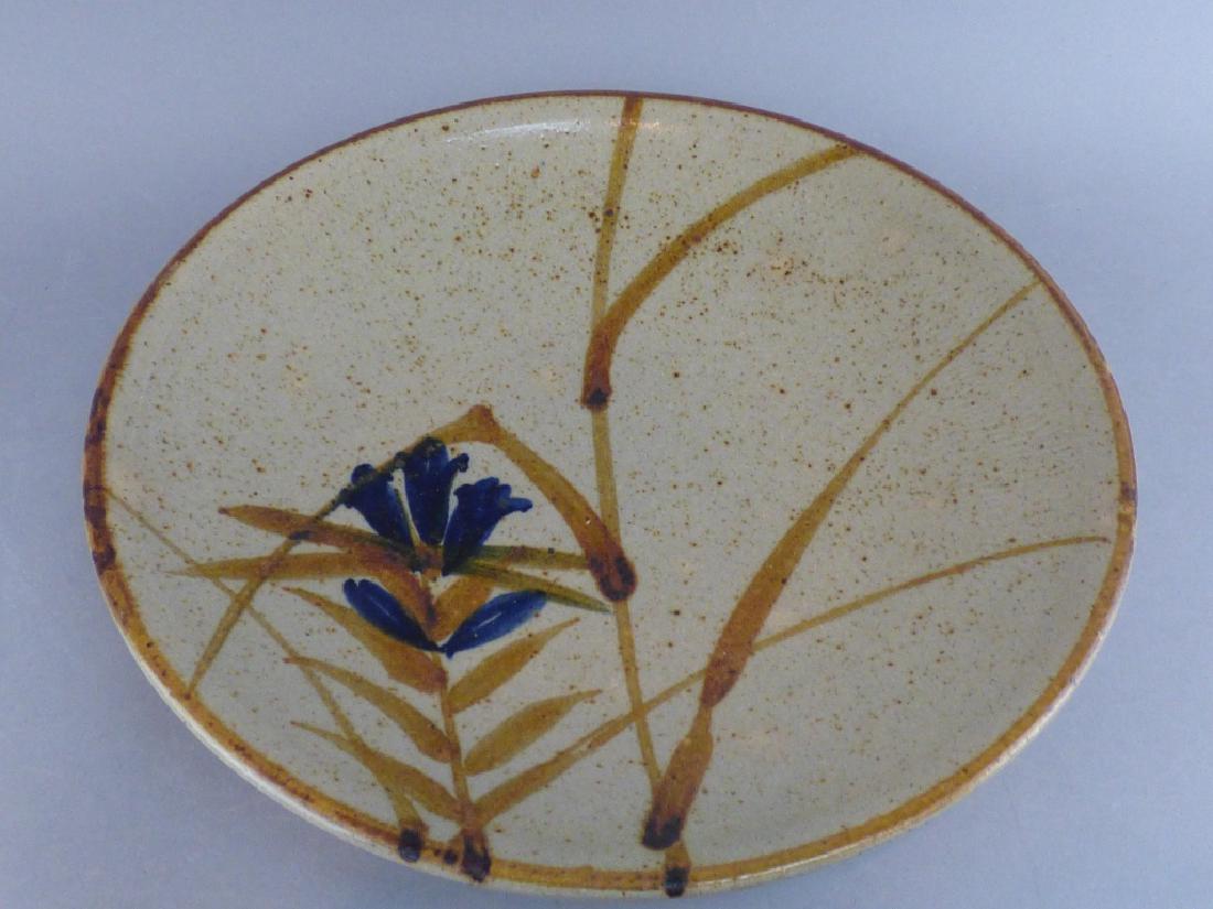 Studio Pottery Charger: Blue Flower Design 12.25" Dia x 2.25" H