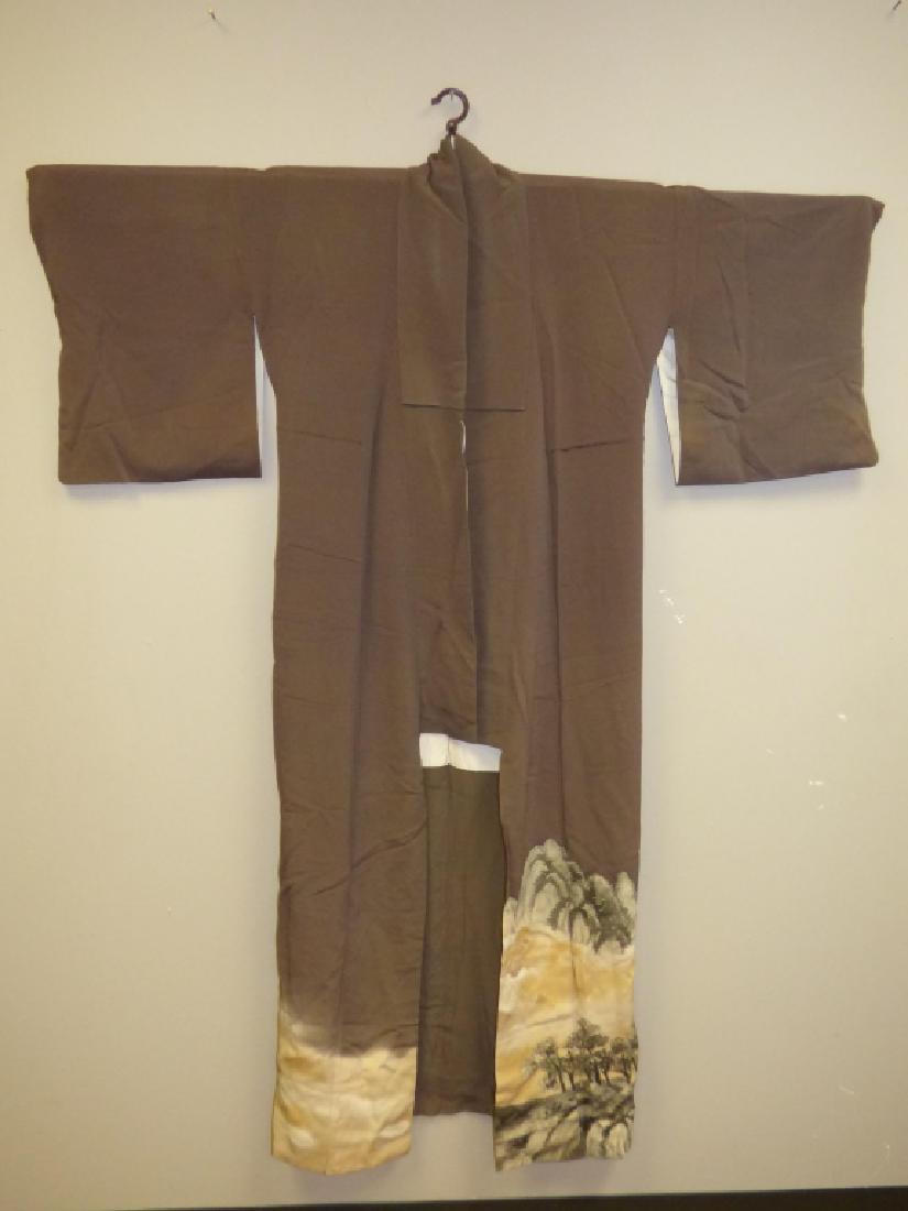 Japanese Kimono - Grayish Brown & Green: Size : 64" x 51"