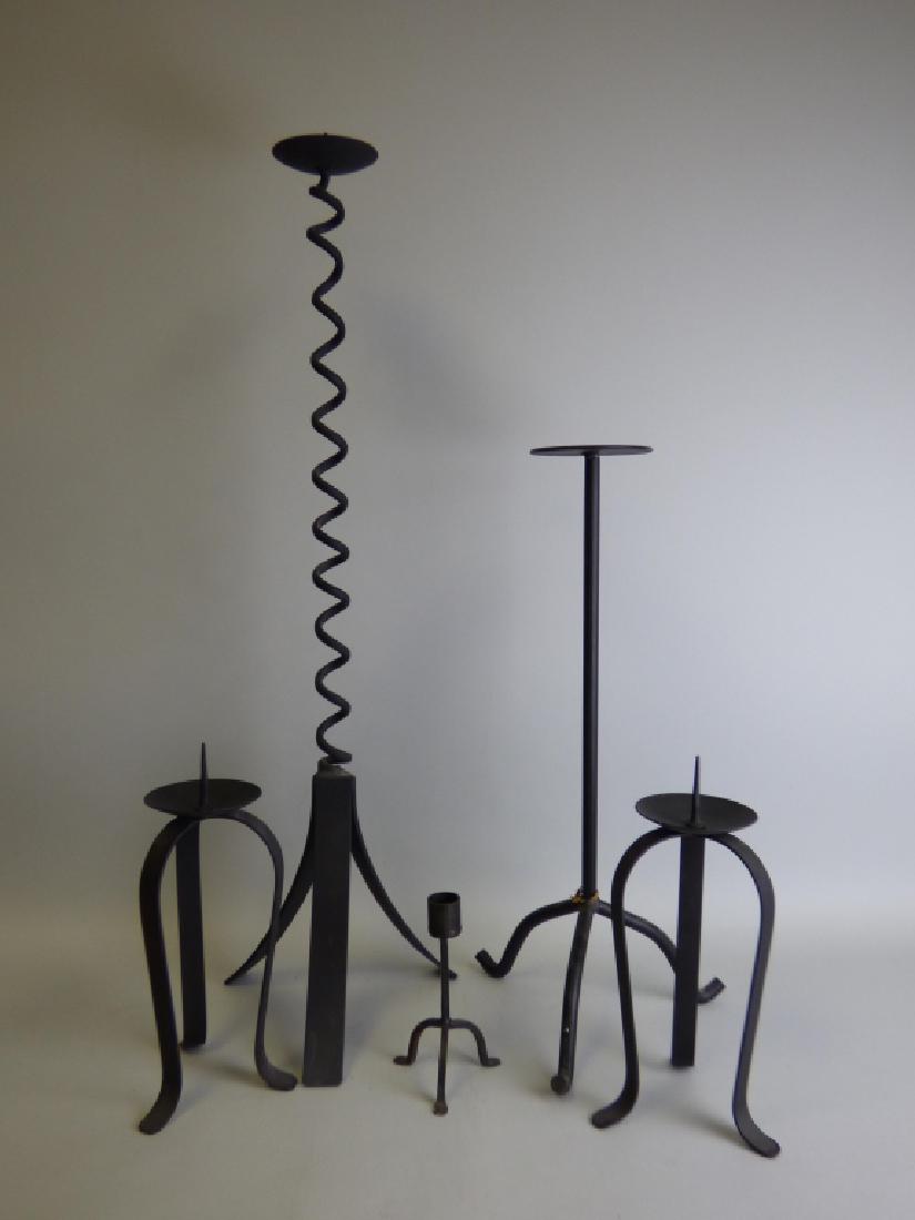 Lot of 5 Cast Metal Candleholders: Size : 30" H on largest.