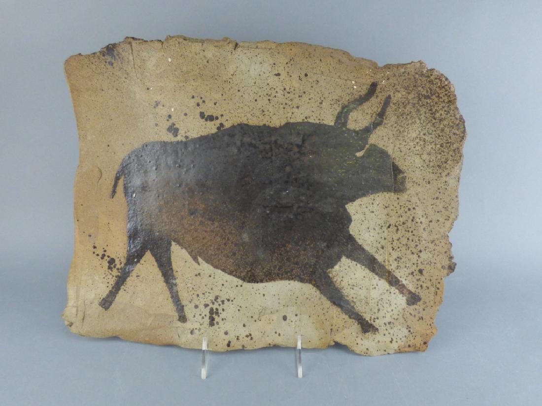 Bull Pottery Plate: 15.25" L x 12" H Signed Glasser