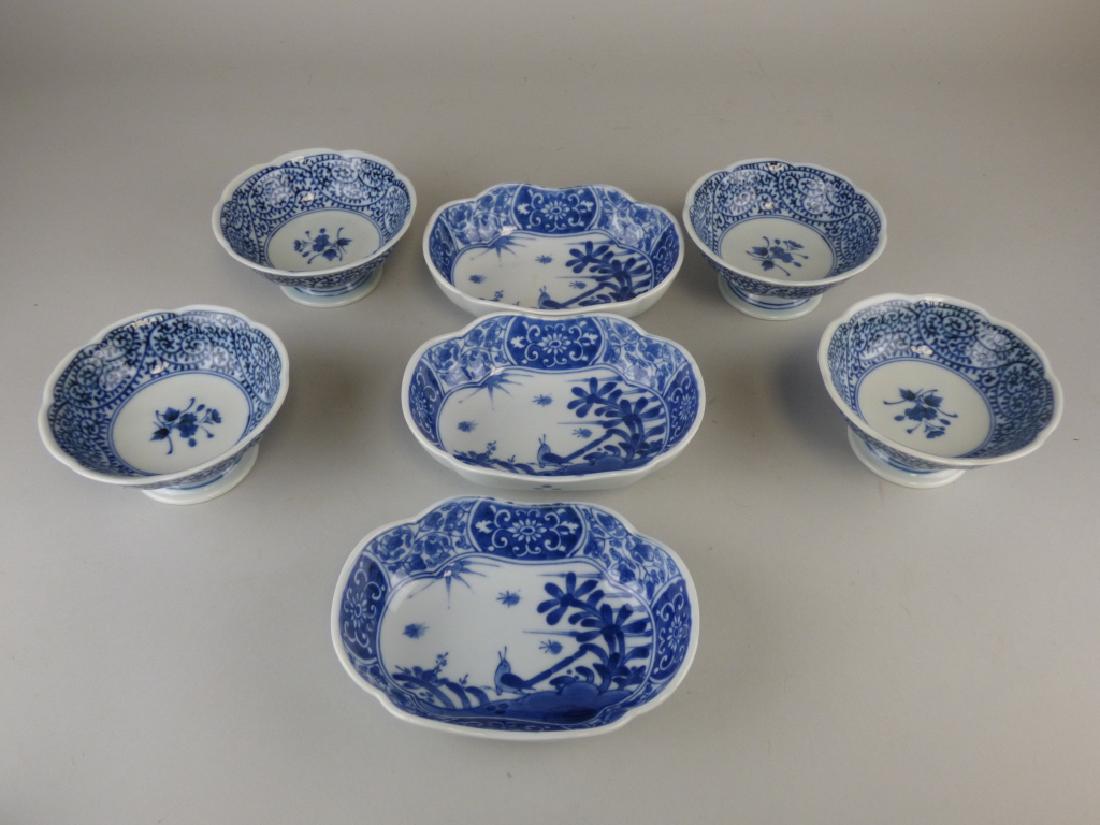 7 Blue & White Japanese Bowls: 6.25" L x 4.5" W x 1.5" H