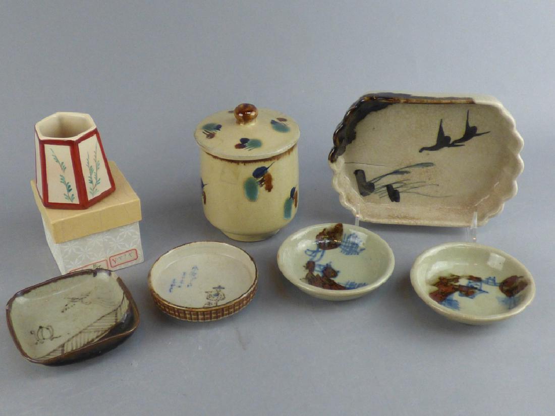 7 Piece Japanese Pottery: 2 with chip/crack 4.75" H x 3.5" D