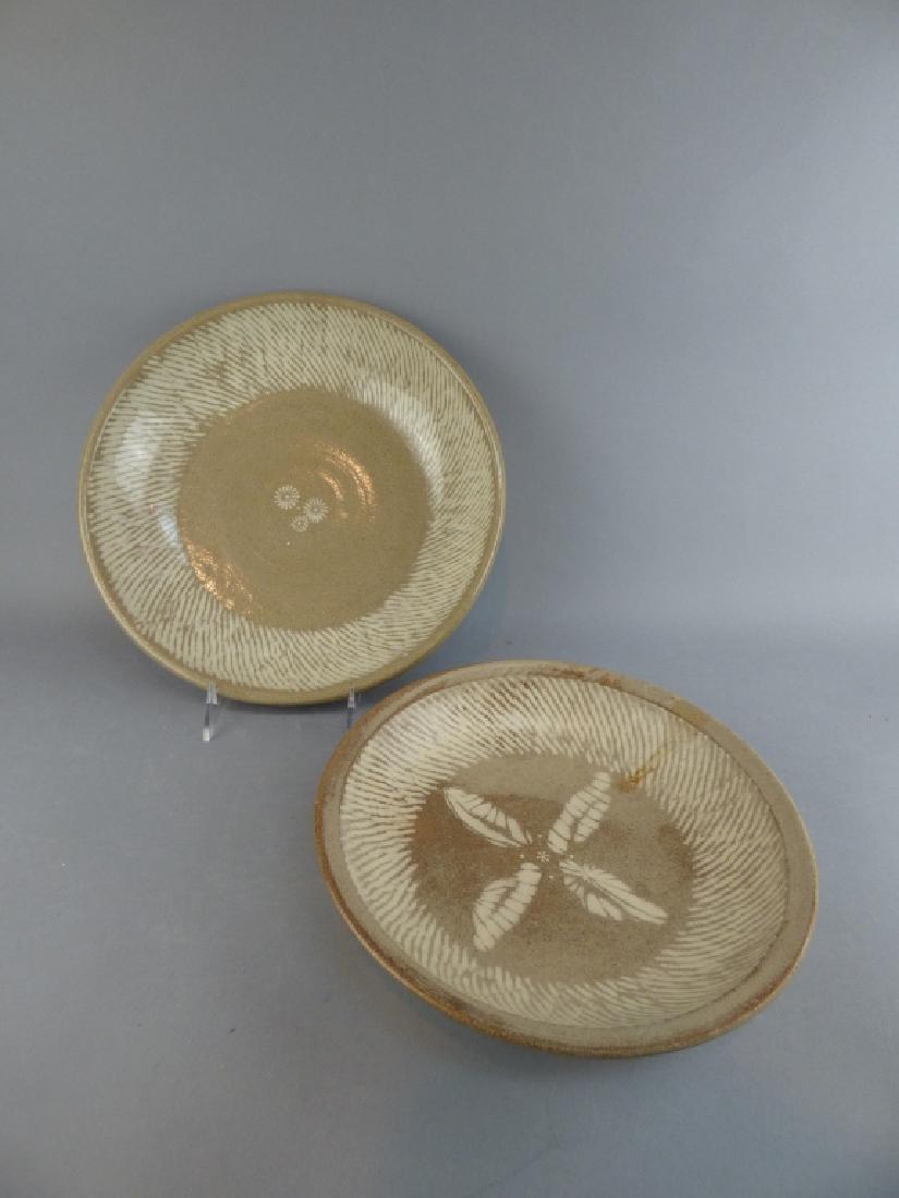 2 Large Pottery Bowls: 1 with repair to edge 12" Dia - Largest