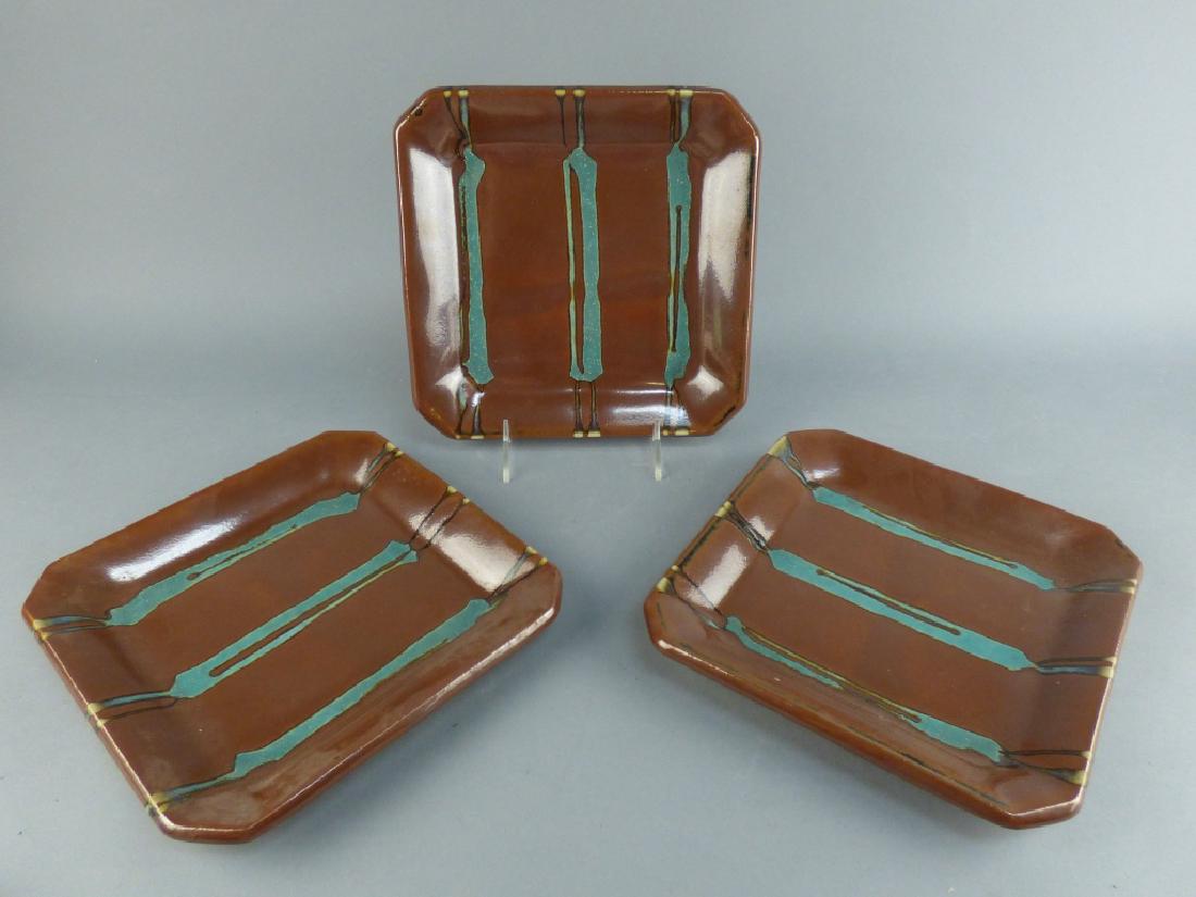 3 Pottery Plates: 8" L x 8" W