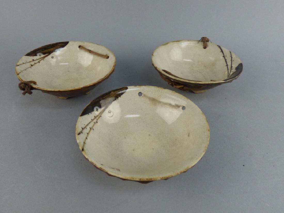 3 Japanese Bowls: 4.75: Dia x 1.5" H 1 missing twine tie