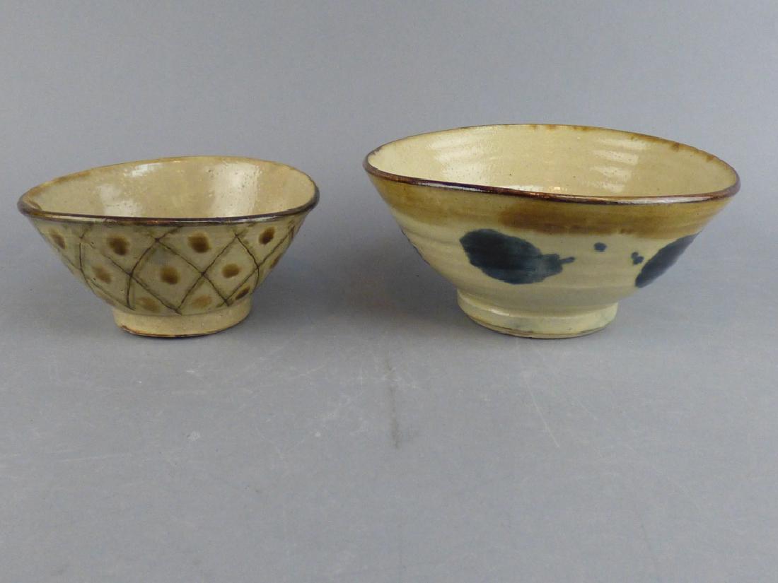 2 Pottery Bowls: 6.5" L x 3" H x 6" W