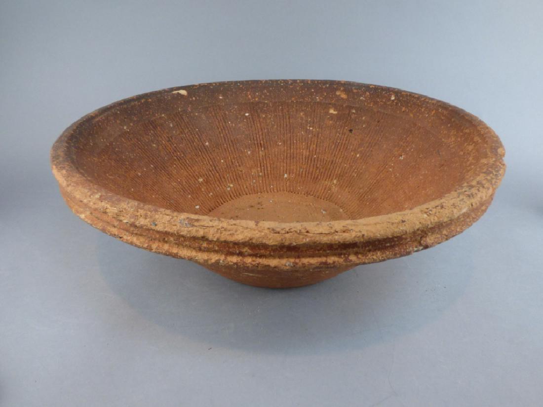 Brown Stoneware Bowl: 13.5" Dia x 5.25" H