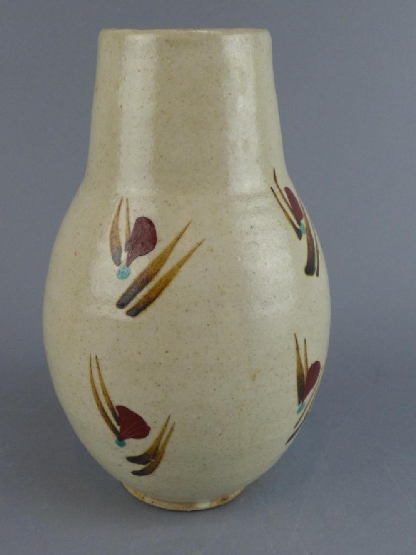 Japanese Style Pottery Vase: 8" H Marked MF to base