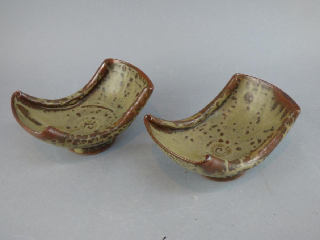 2 Rolled Edge Pottery Bowls: 5.75" L x 2.75" H x 3.5" W