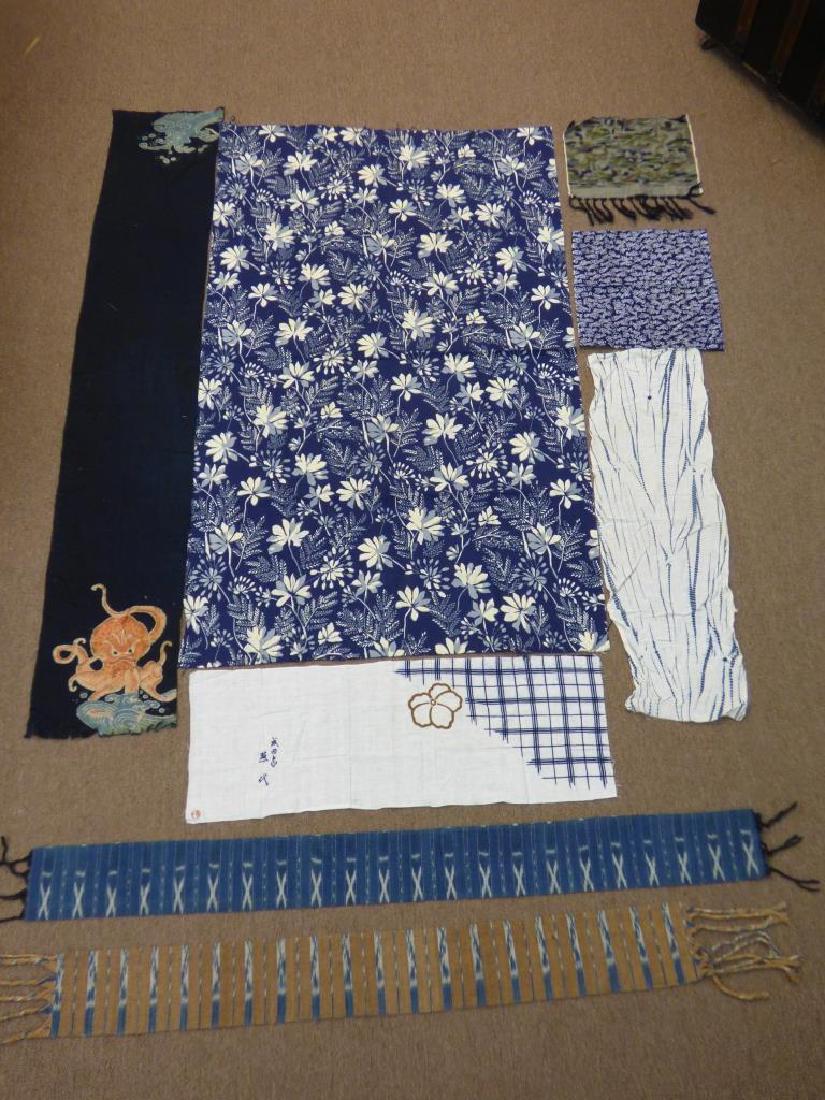 Lot of 8 Japanese Fabrics: Size : 61 1/2" x 37" on largest piece.