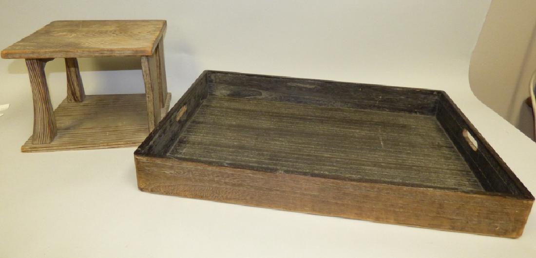 Two Japanese Wood Trays and Stands: Size : 3" H x 23 1/2" L x 15" W