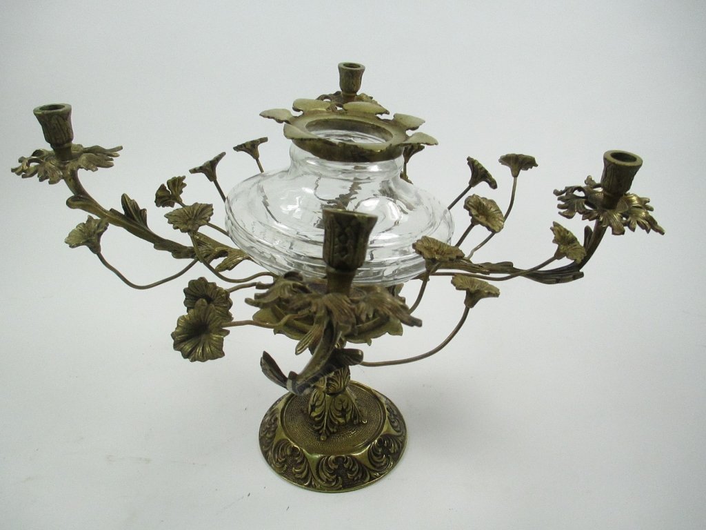 An Italian Gilt Metal and Cut Glass Centerpiece: An Italian Gilt Metal and Cut Glass Centerpiece