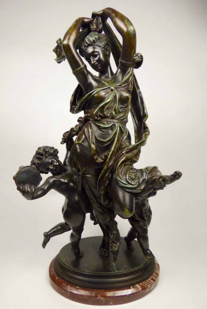 ALBERT-ERNEST CARRIER-BELLEUSE (French, 1824-1887): Festival Bound Bronze on marble plinth Inscribed A. Carrier Belleuse Size: 18 1/2" heightProvenance: Property from the Collection of Dr. J. Marty Barrasch, Houston, Texas