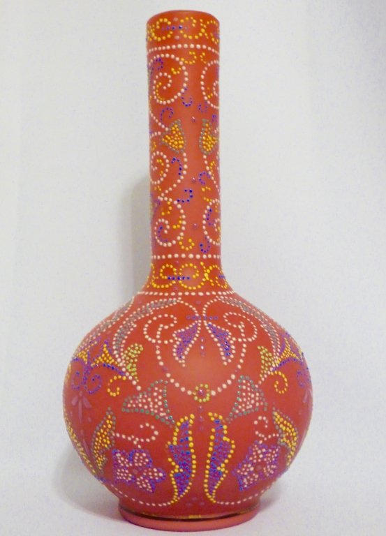 A Thomas Webb Enameled Cased Glass Vase: The base with Webb acid stamp. Size: