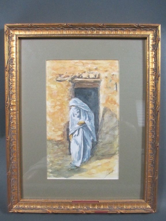 An Orientalist Portrait of a Lady: Orientalist Portrait of a Lady Watercolor on paper Signed lower right Inscribed verso "Marracheck Morocco / Africa" and dated 7-30-99.