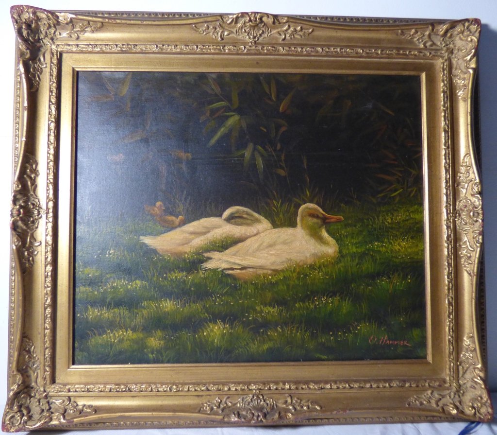 CONTINENTAL SCHOOL (20th Century): Landscape with Ducks Oil on canvas Signed Hammer lower right Size: 20" x 24" (sight); 31 1/2" x 27 1/2" (frame)