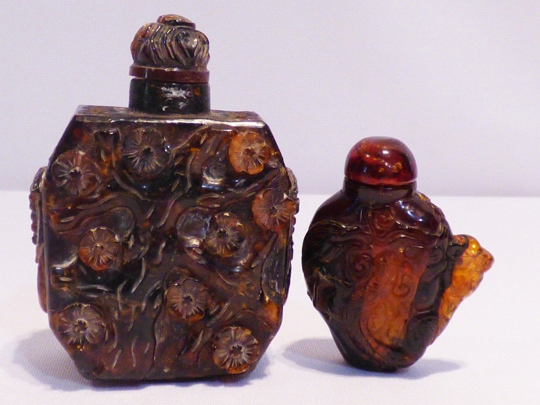 Two Chinese Carved Amber Snuff Bottles (1 of 1)