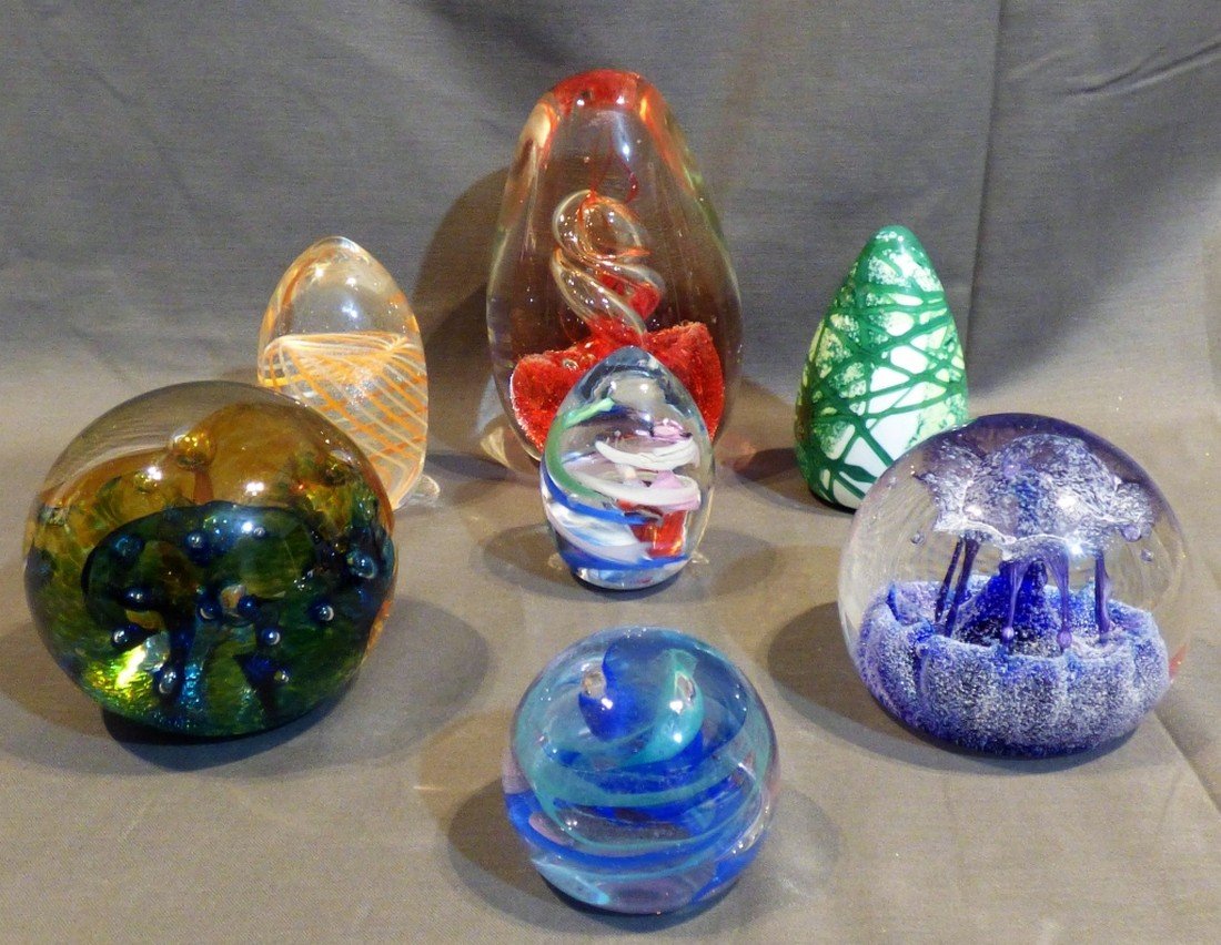 Seven Studio Art Glass Paperweights (1 of 1)
