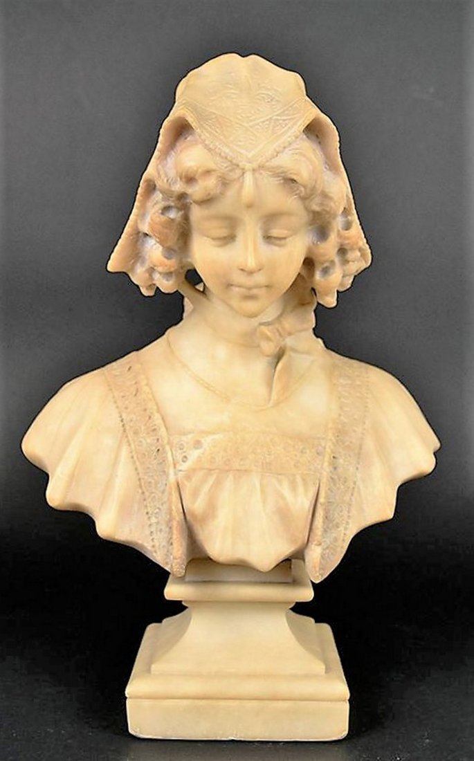 A Continental Carved Alabaster Bust of a Lady (1 of 1)