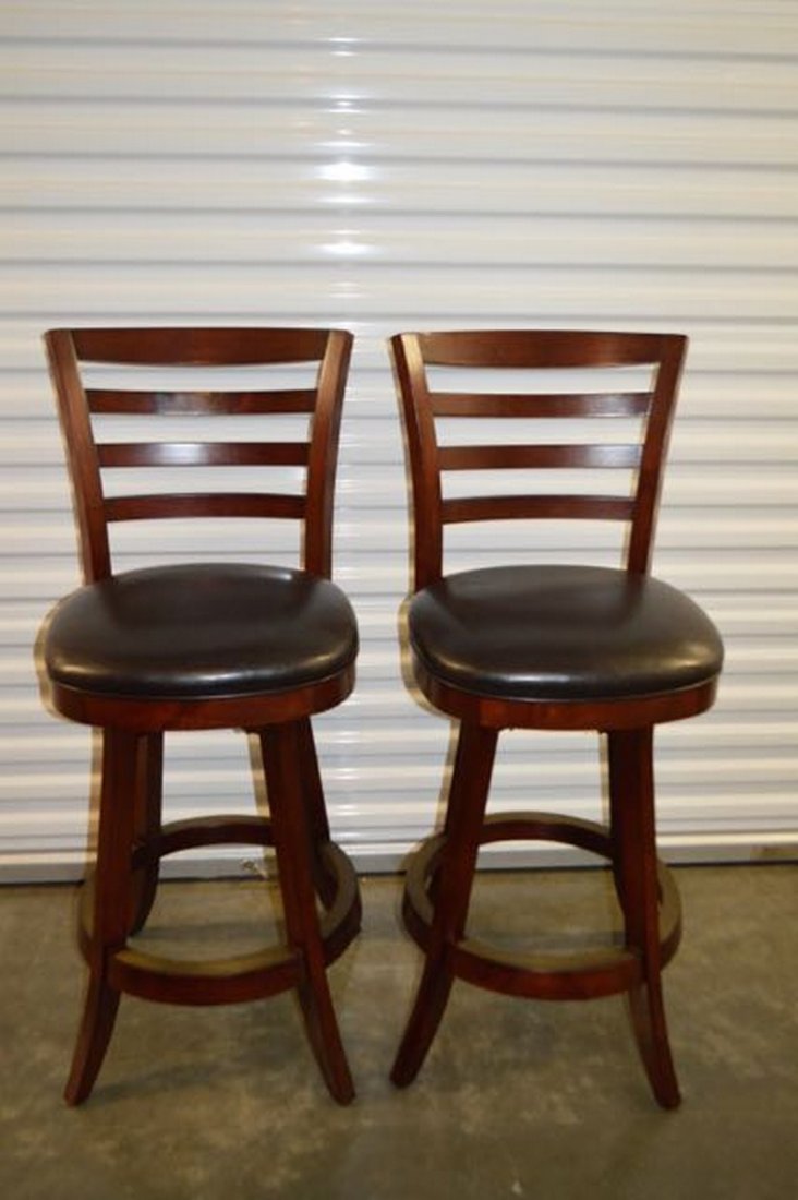 Pair of Pub Style Leather Cherry Barstools (1 of 1)