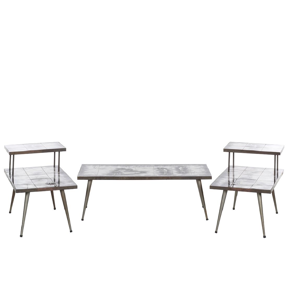 Mid-century Iron and Tile Table Set (3) (1 of 5)