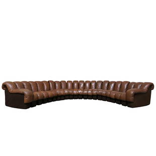 DeSede DS600 Non Stop sofa: DS 600 sectional sofa in chocolate brown leather and felted wool base by Ueli Berger, Eleonore Peduzzi Riva, Heinz Ulrich and Klaus Vogt for De Sede and distributed by Stendig, Switzerland 1972.