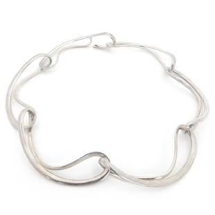 Regitze Overgaard Infinity Necklace: Sterling silver modernist Infinity necklace by Regitze Overgaard for Georg Jensen, 2012. 5" D.