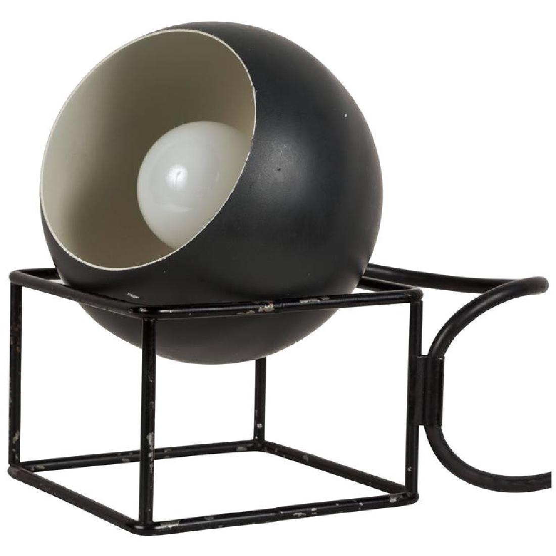 Harry Gitlin Table Lamp: Painted metal ball-shaped table lamp by Harry Gitlin, 1950s. 8" H x 4.5" W x 4.5" D.