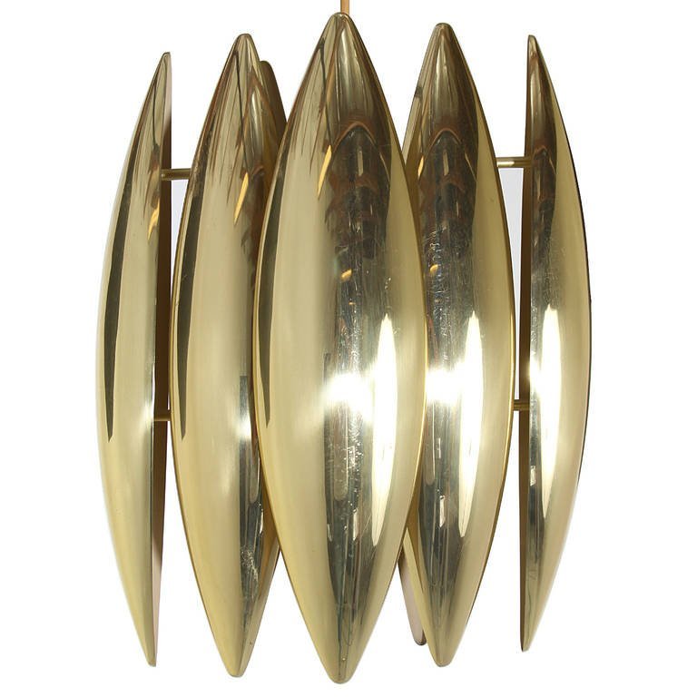 Jo Hammerborg Kastor Chandelier: Kastor brass chandelier by Jo Hammerborg for Fog & Morup, Denmark 1971. 32.5" H x 9" W x 9" D.