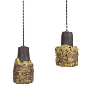 Atwater pottery Adam Silverman drip glaze lamps: Drip glaze pendant lamps by Adam Silverman for Atwater Pottery, 2000s. 7.5" H x 4" D.