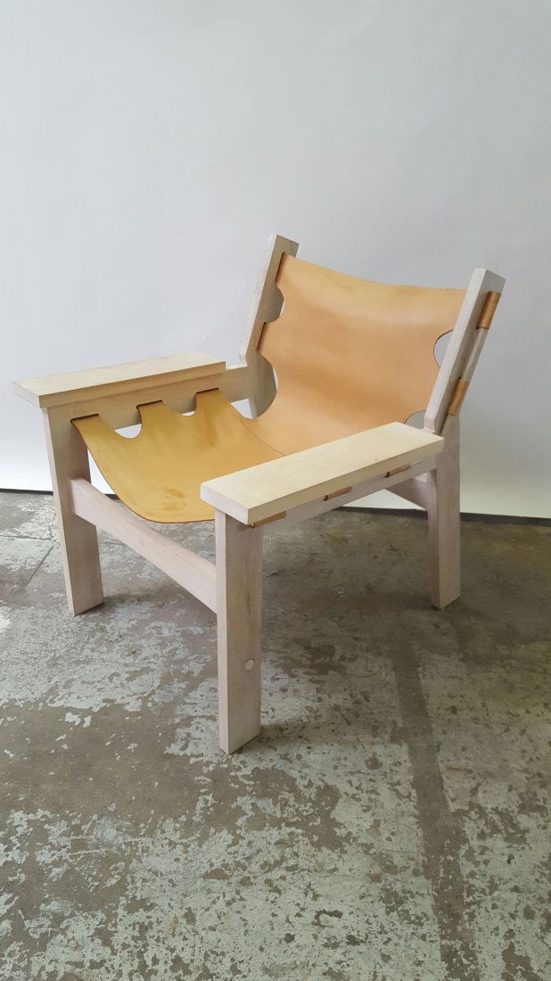 Bleached Walnut Leather Sling Chair (1 of 4)