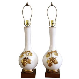 Marbro Porcelain Table Lamps (2): Pair of table lamps with grape bunches by Marbro Lamp Company, 1950s.